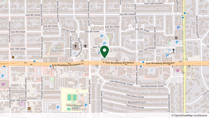 Map showing Rocco's Little Chicago at 2555 E Broadway Blvd, Tucson, AZ 85716